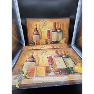 Vintage Set Of 6 Cork Backed Placemats/Table Decor Wine & Cheese Theme